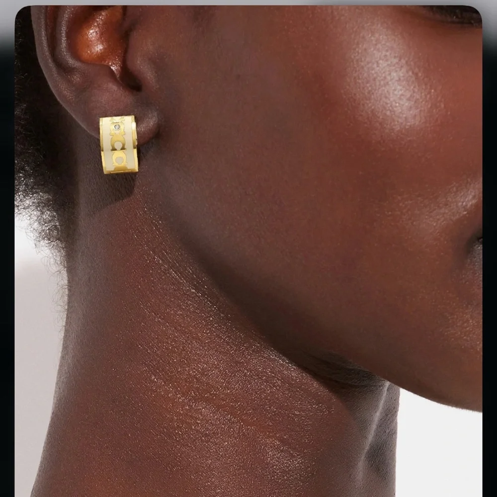 Coach AUTHENTIC Signature Huggies Earrings Gold and Bracelet - Picture 4 of 7